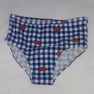 Kids Blue Checkered Swim Bottoms with Watermelon Print